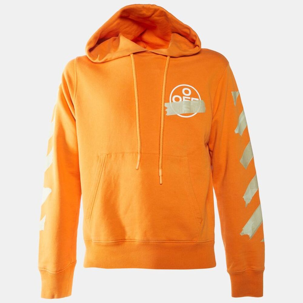 Off-White Orange Tape Arrows Print Cotton Hoodie M